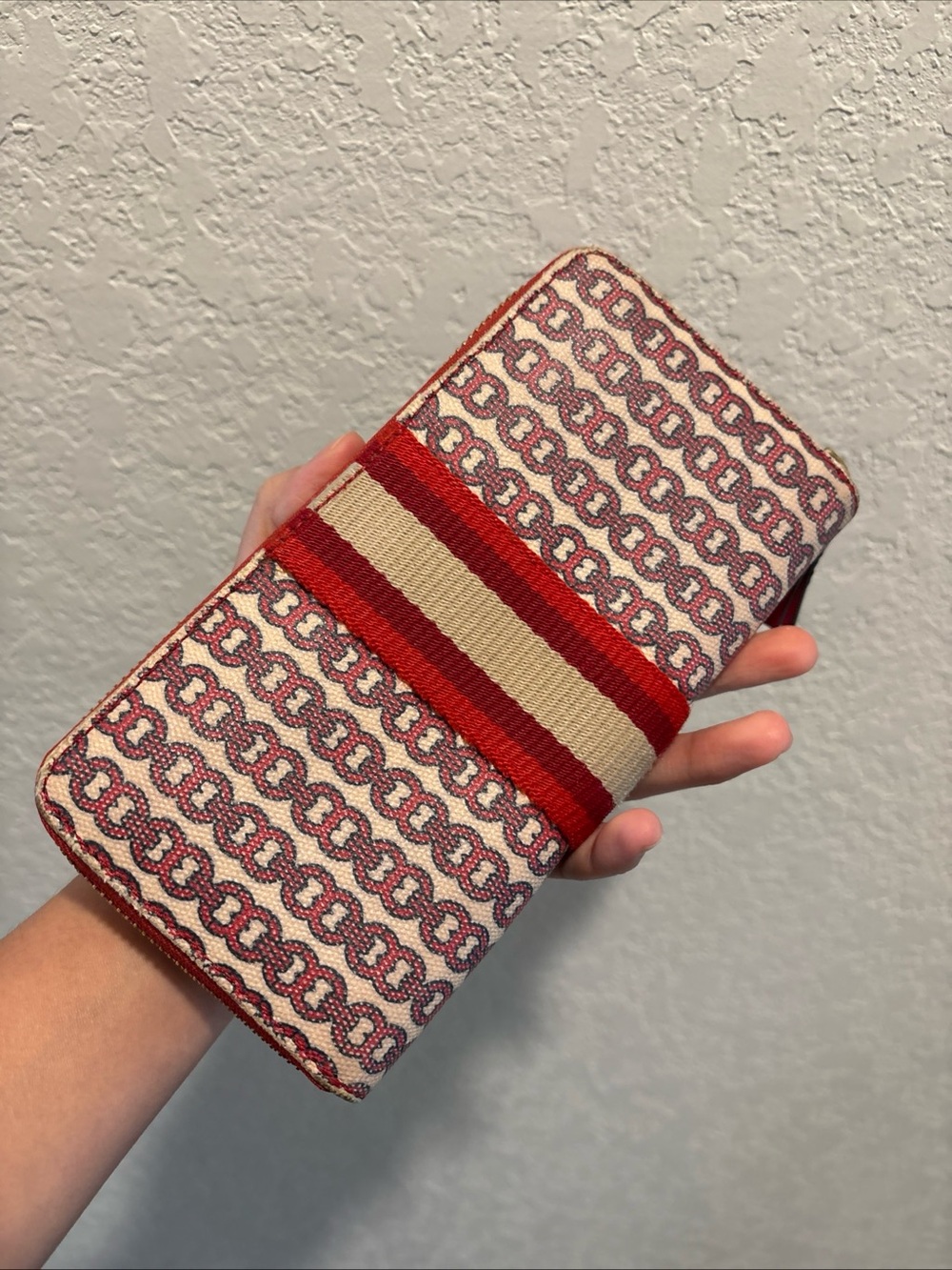 Tory Burch Striped Pattern Zip Wallet - Red & Cream - Picture 7 of 15